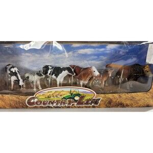 Country Life Miniature Cow Cattle Toy Set NewRay Boxed 2004 6 Farm Animals